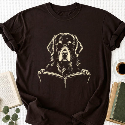 Golden Retriever Reading Book Softstyle T-Shirt | Book Lover Gift Dark Chocolate