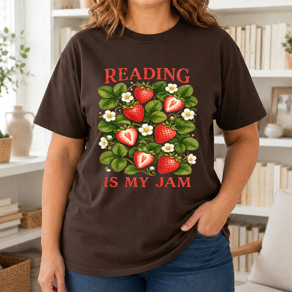 Reading Is My Jam Softstyle T-Shirt | Book Lover Gift Dark Chocolate