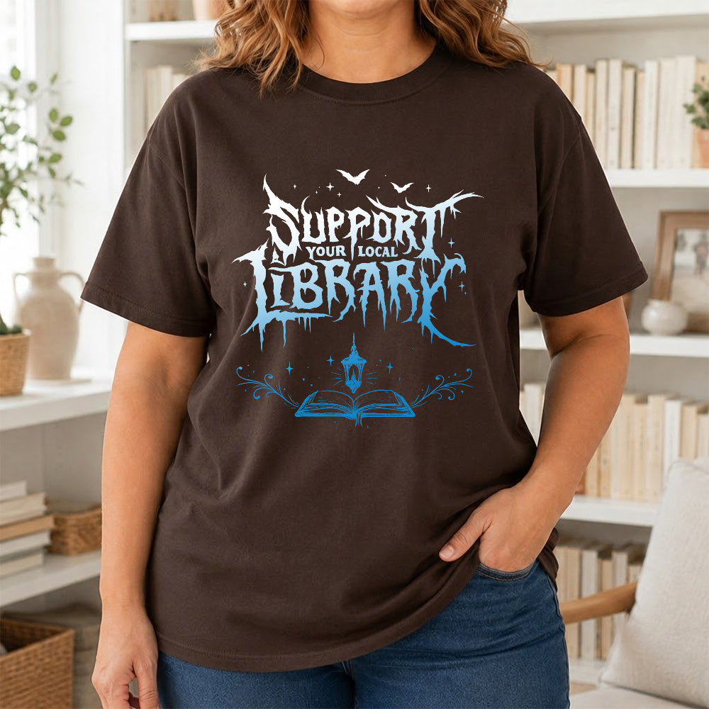 Support Your Local Library Softstyle T-Shirt | Book Lover Gift Dark Chocolate