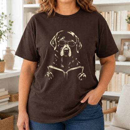 Labrador Retriever Reading Book Softstyle T-Shirt | Book Lover Gift Dark Chocolate