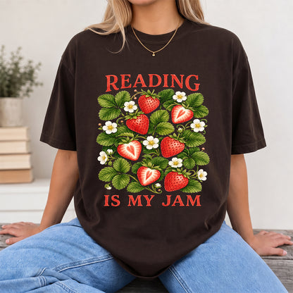Reading Is My Jam Softstyle T-Shirt | Book Lover Gift Dark Chocolate