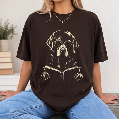 Labrador Retriever Reading Book Softstyle T-Shirt | Book Lover Gift Dark Chocolate