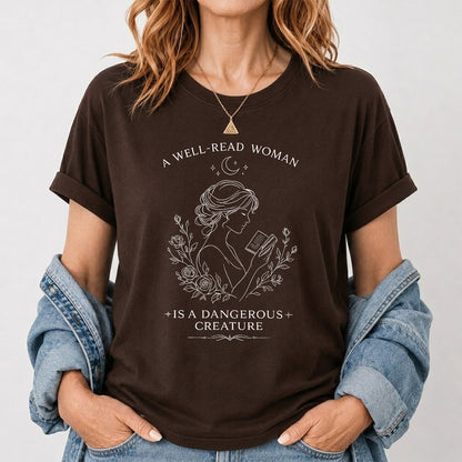 A Well Read Woman Softstyle T-Shirt | Book Lover Gift Dark Chocolate