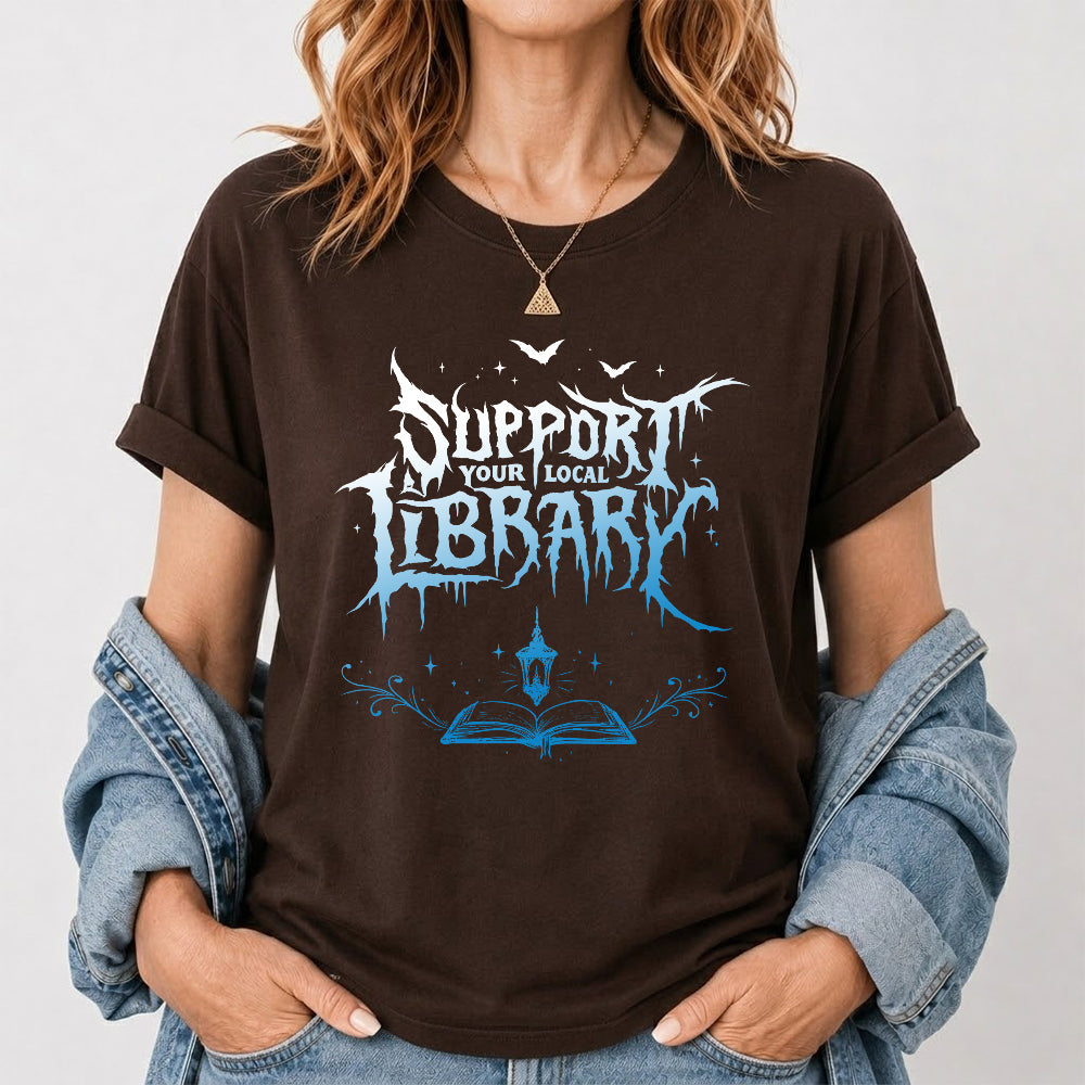 Support Your Local Library Softstyle T-Shirt | Book Lover Gift Dark Chocolate