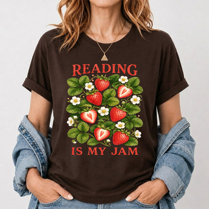 Reading Is My Jam Softstyle T-Shirt | Book Lover Gift Dark Chocolate