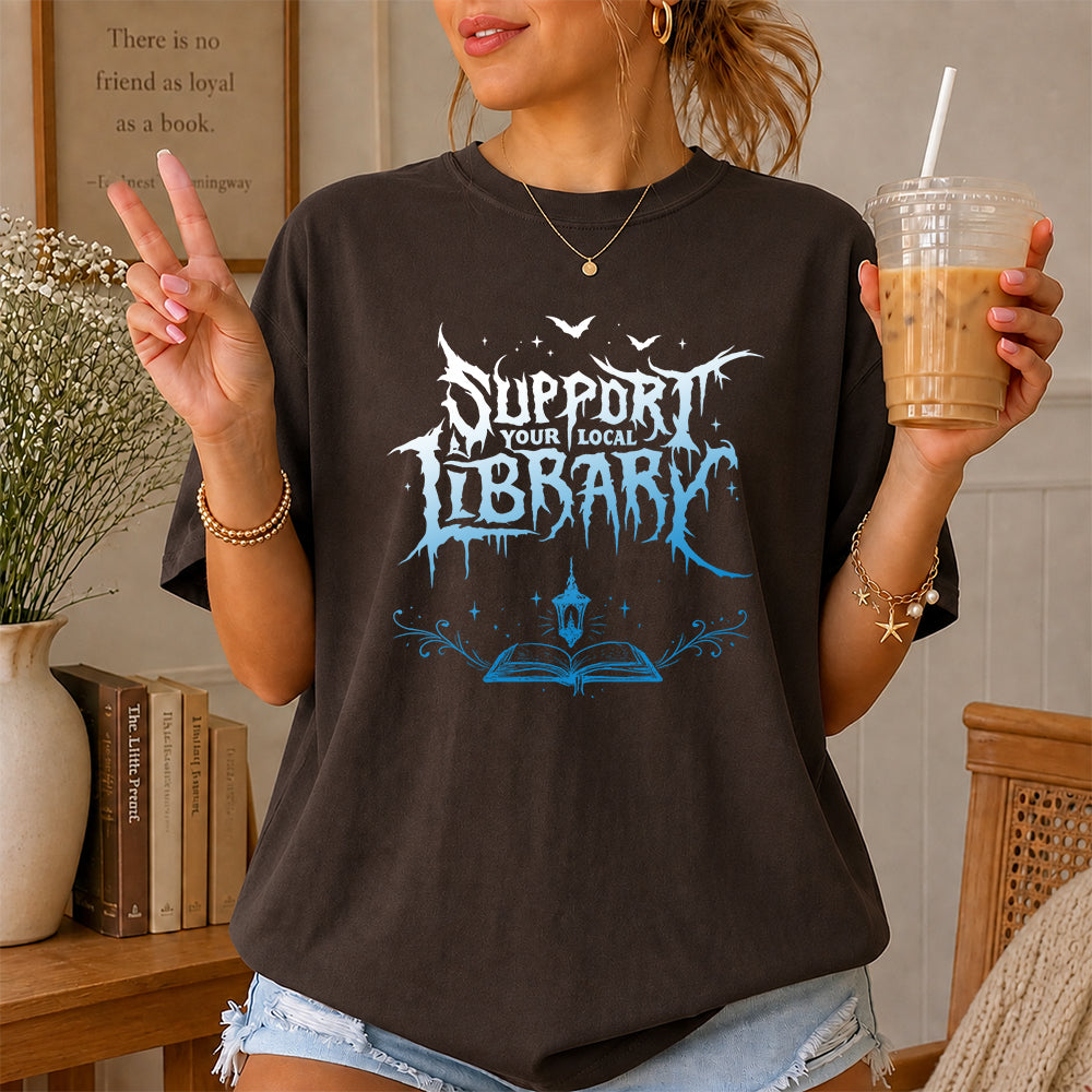Support Your Local Library Softstyle T-Shirt | Book Lover Gift Dark Chocolate