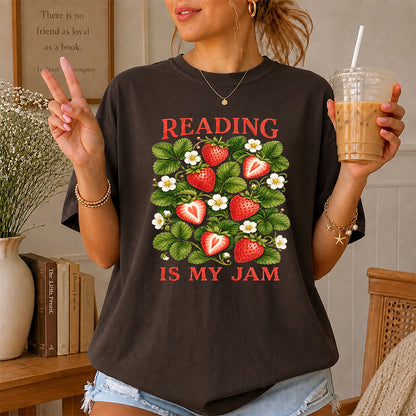 Reading Is My Jam Softstyle T-Shirt | Book Lover Gift Dark Chocolate