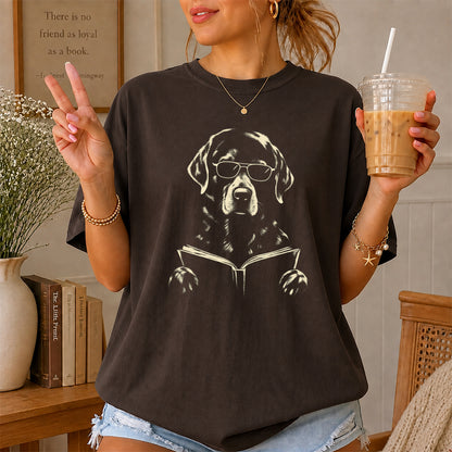 Labrador Retriever Reading Book Softstyle T-Shirt | Book Lover Gift Dark Chocolate