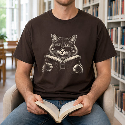 Cat Reading Book Softstyle T-Shirt | Book Lover Gift Dark Chocolate