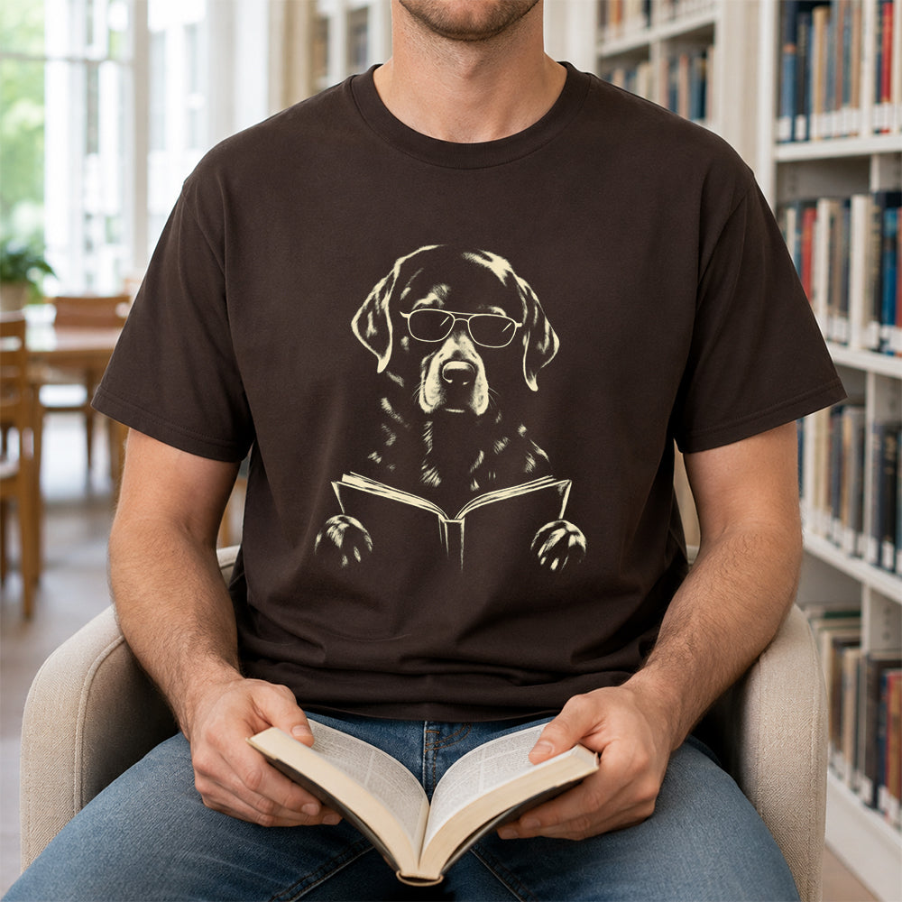 Labrador Retriever Reading Book Softstyle T-Shirt | Book Lover Gift Dark Chocolate