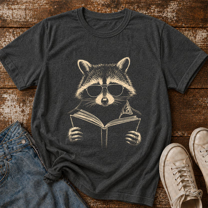 Raccoon Reading Book Softstyle T-Shirt | Book Lover Gift Dark Heather