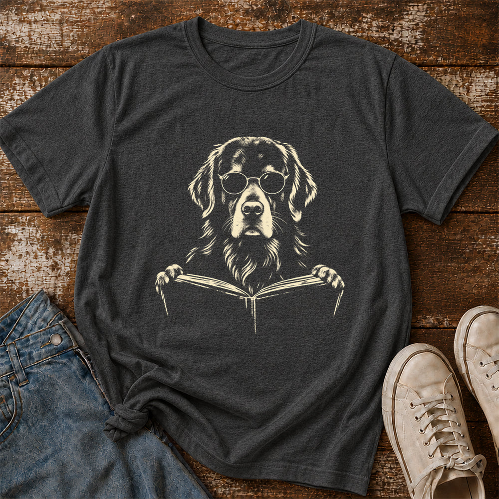 Golden Retriever Reading Book Softstyle T-Shirt | Book Lover Gift Dark Heather