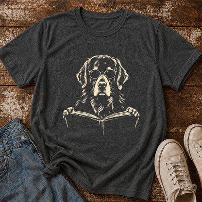 Golden Retriever Reading Book Softstyle T-Shirt | Book Lover Gift Dark Heather