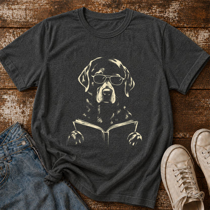 Labrador Retriever Reading Book Softstyle T-Shirt | Book Lover Gift Dark Heather