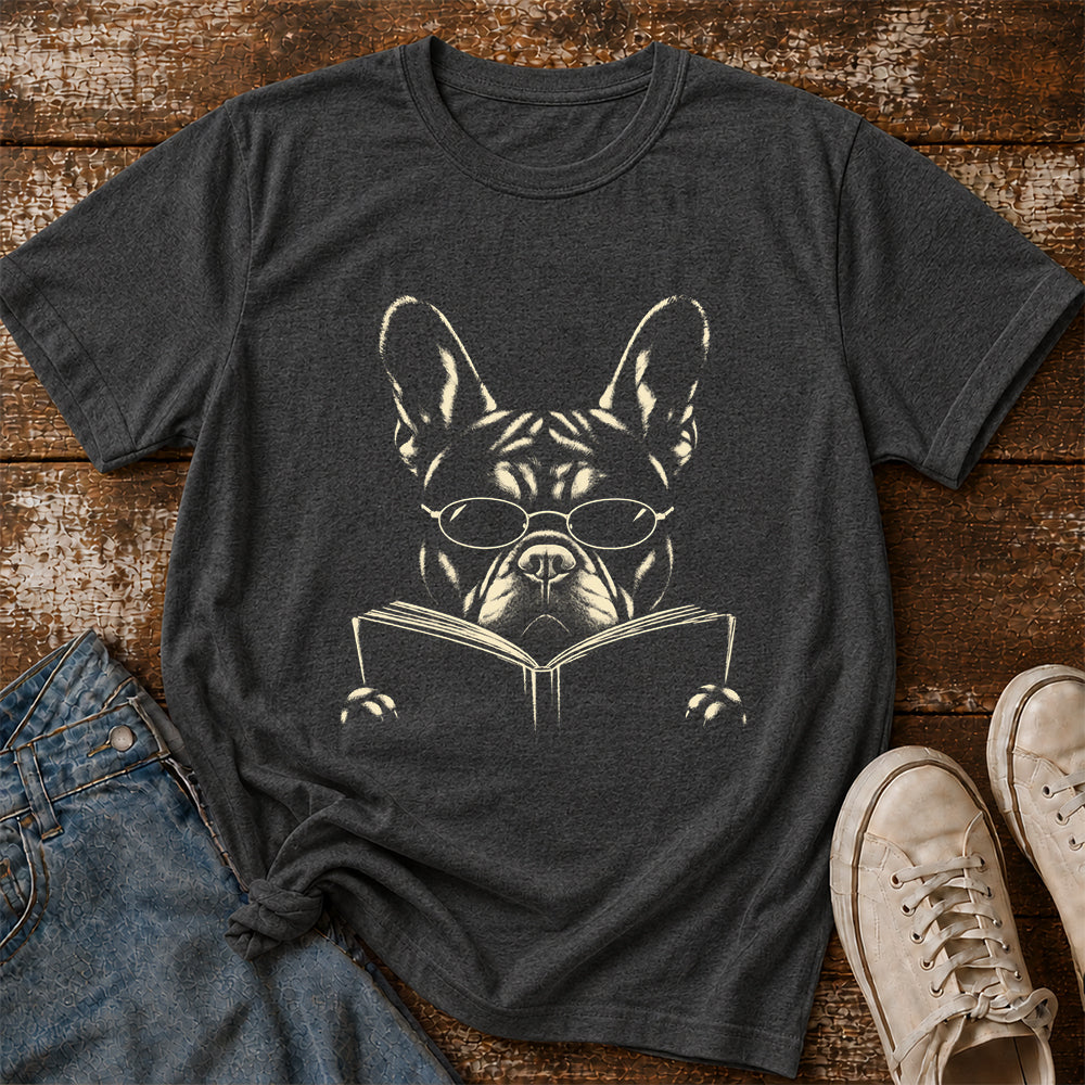 French Bulldog Reading Book Softstyle T-Shirt | Book Lover Gift Dark Heather