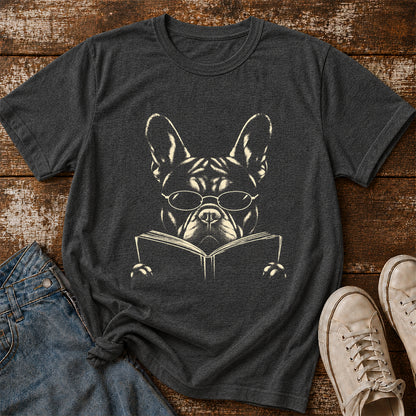 French Bulldog Reading Book Softstyle T-Shirt | Book Lover Gift Dark Heather