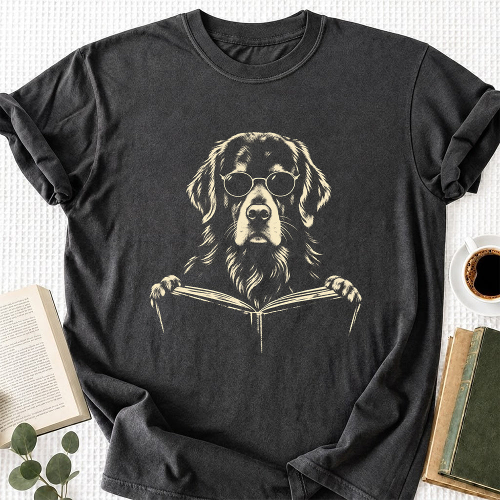 Golden Retriever Reading Book Softstyle T-Shirt | Book Lover Gift Dark Heather