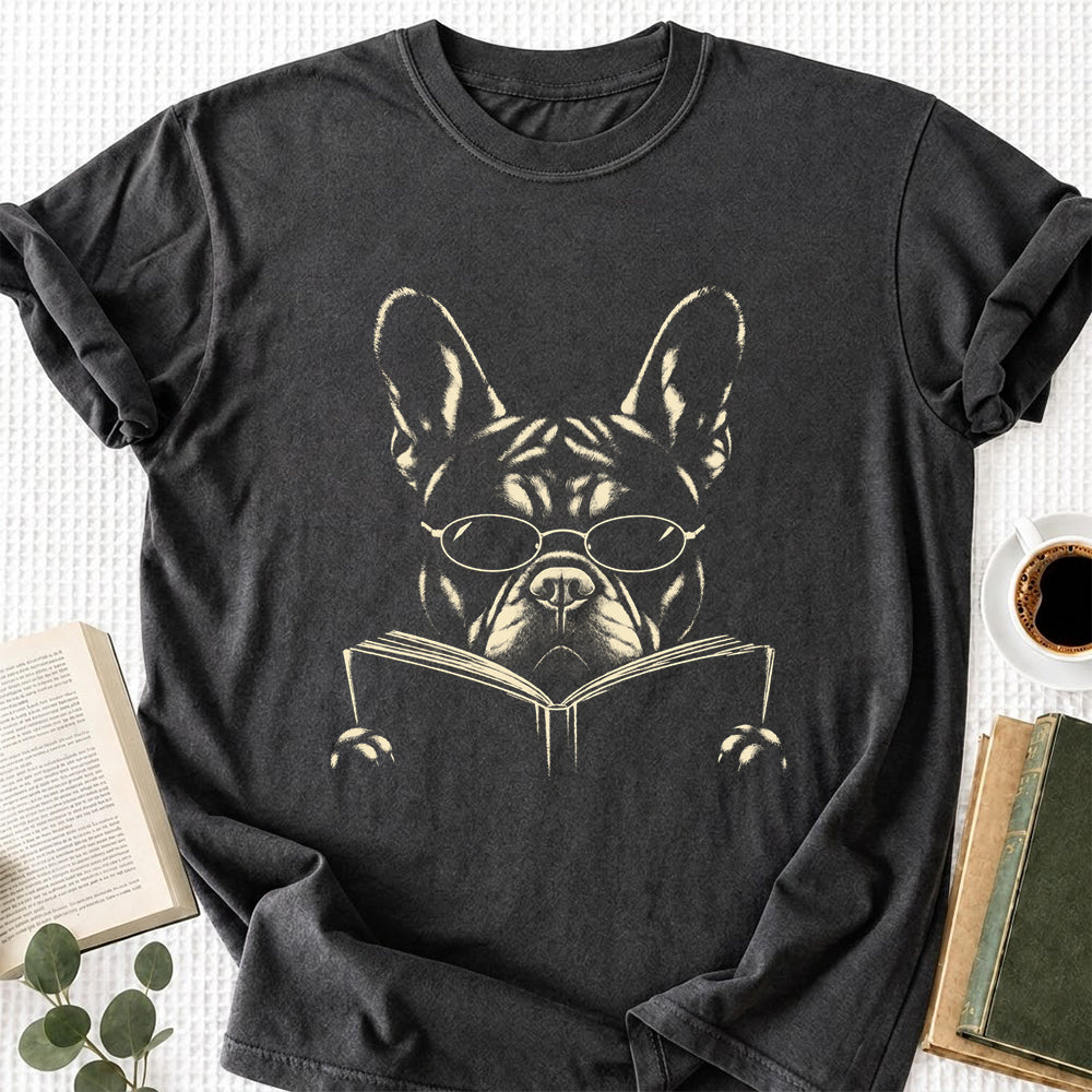 French Bulldog Reading Book Softstyle T-Shirt | Book Lover Gift Dark Heather