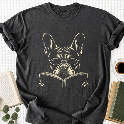 French Bulldog Reading Book Softstyle T-Shirt | Book Lover Gift Dark Heather
