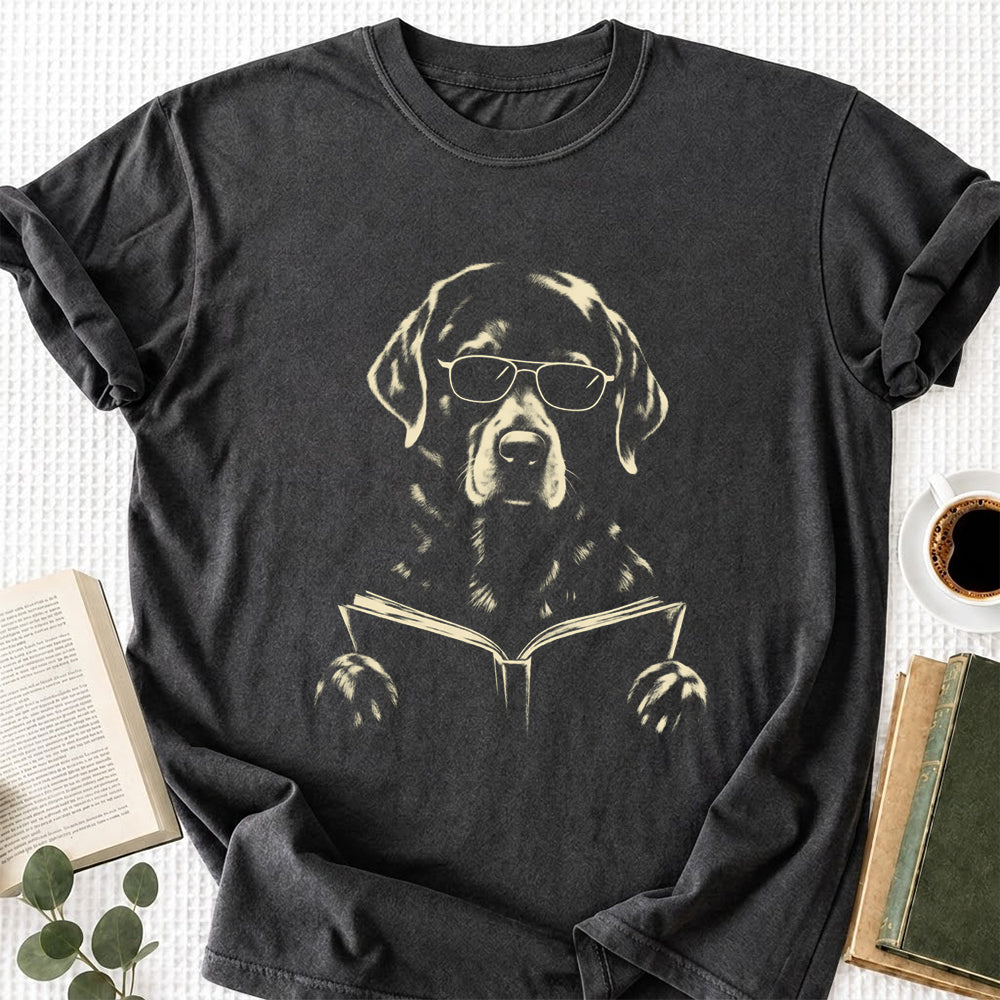 Labrador Retriever Reading Book Softstyle T-Shirt | Book Lover Gift Dark Heather