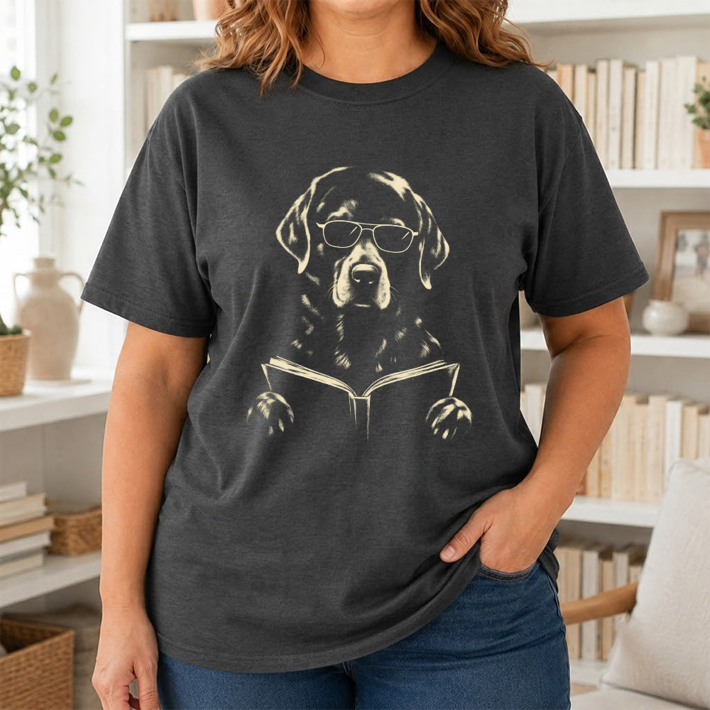 Labrador Retriever Reading Book Softstyle T-Shirt | Book Lover Gift Dark Heather
