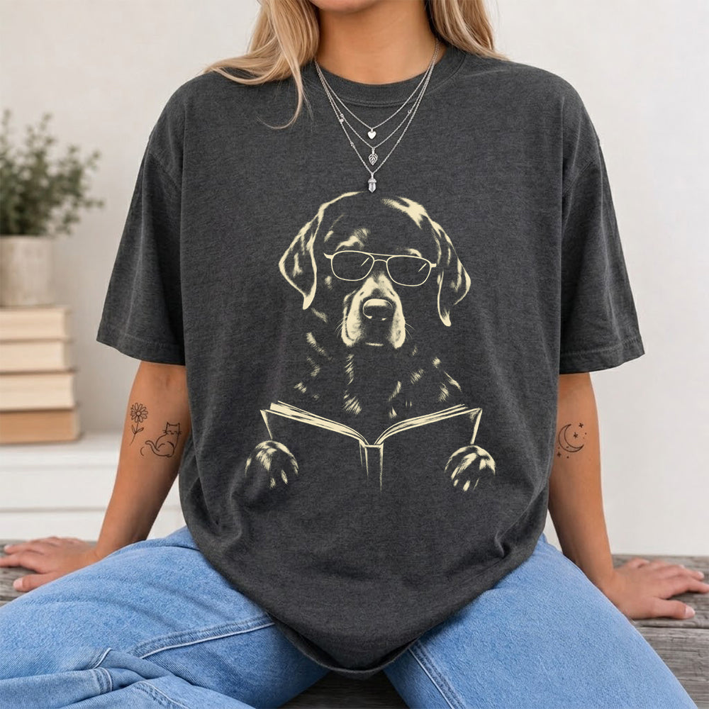 Labrador Retriever Reading Book Softstyle T-Shirt | Book Lover Gift Dark Heather