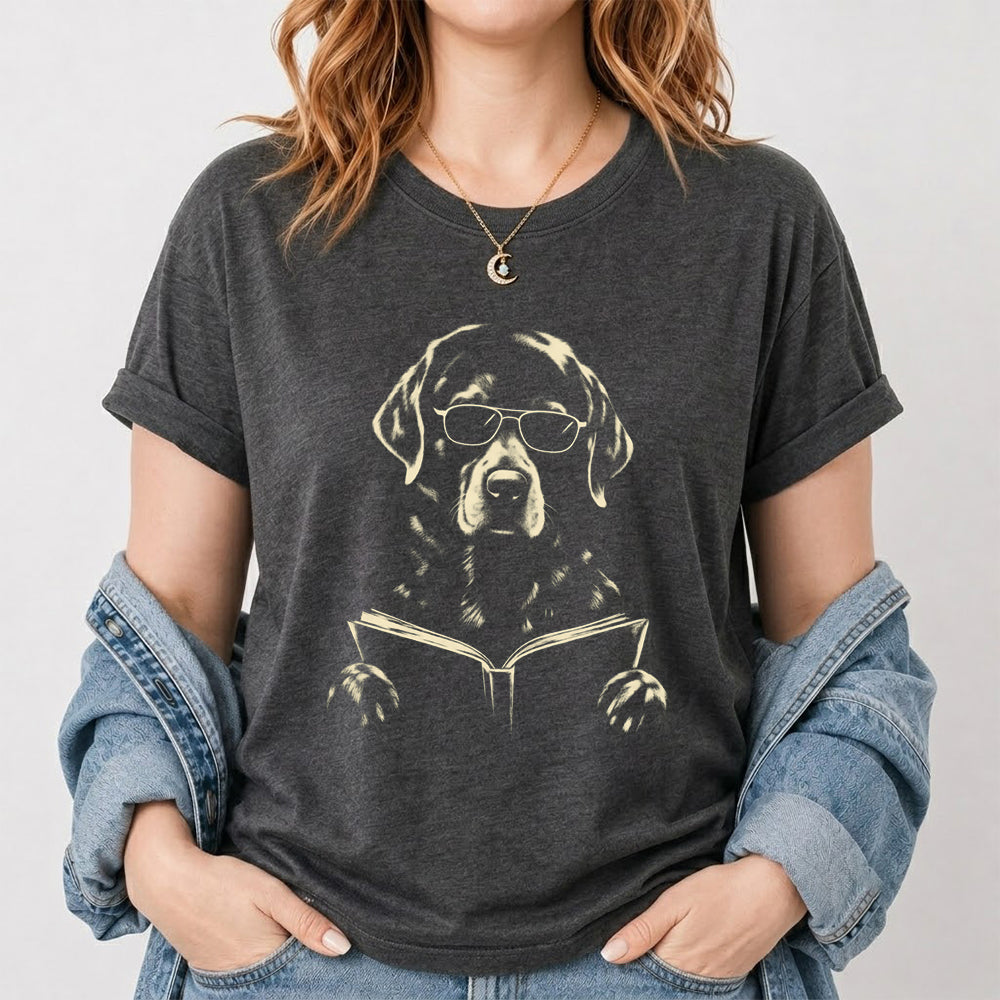 Labrador Retriever Reading Book Softstyle T-Shirt | Book Lover Gift Dark Heather