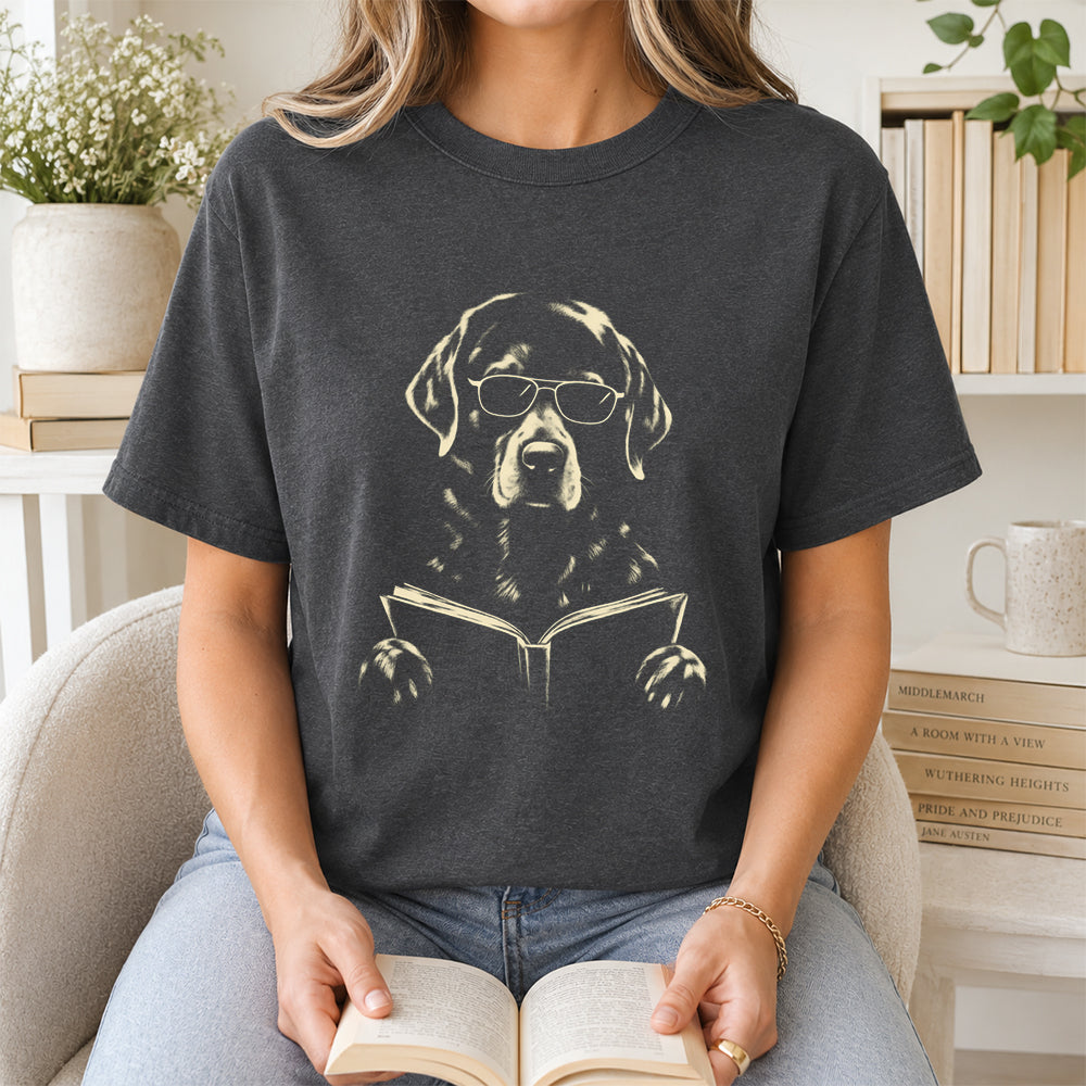 Labrador Retriever Reading Book Softstyle T-Shirt | Book Lover Gift Dark Heather