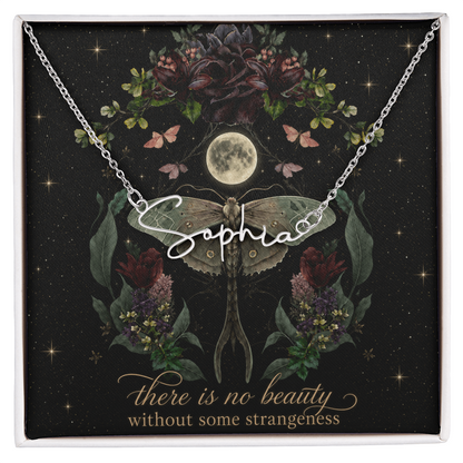 Night Garden With Lunar Moth Custom Name Polished Stainless Steel Necklace With Decorative Card And Box Book Lover Gift Font 2