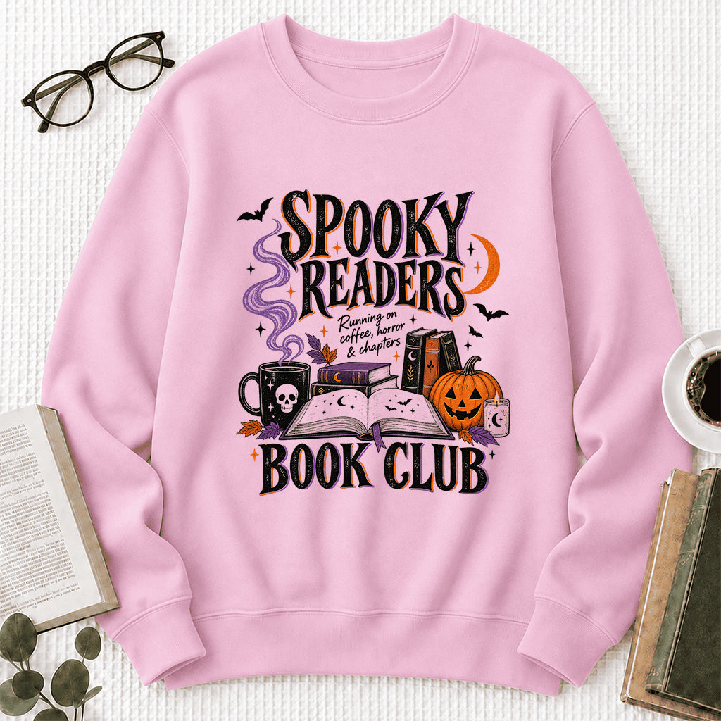 Spooky Readers Book Club Printed Sweatshirt | Halloween Book Lover Gift Light Pink