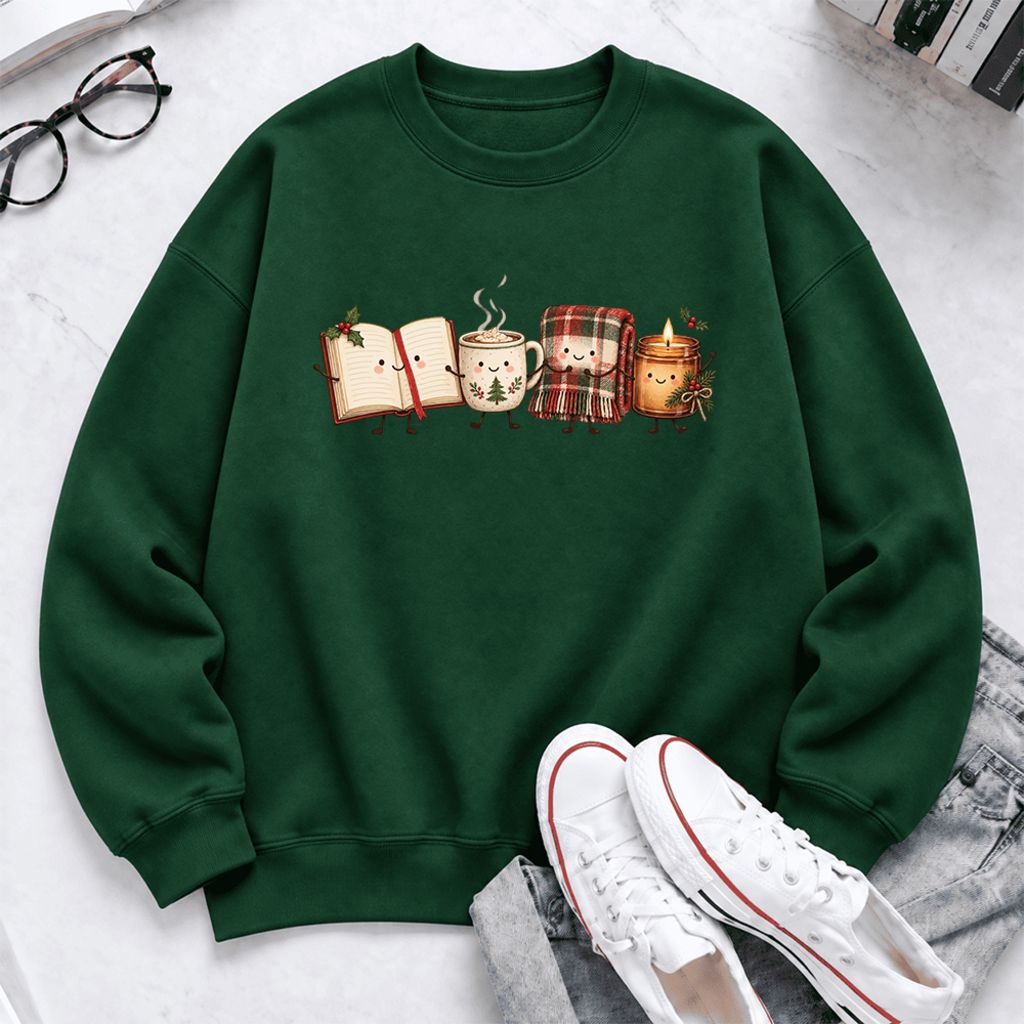 Christmas Cozy Club Softstyle Sweatshirt | Christmas Reader Gift Forest Green