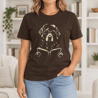 Labrador Retriever Reading Book Ultra-Soft Cotton T-Shirt | Dog Mom Reader Gift Brown