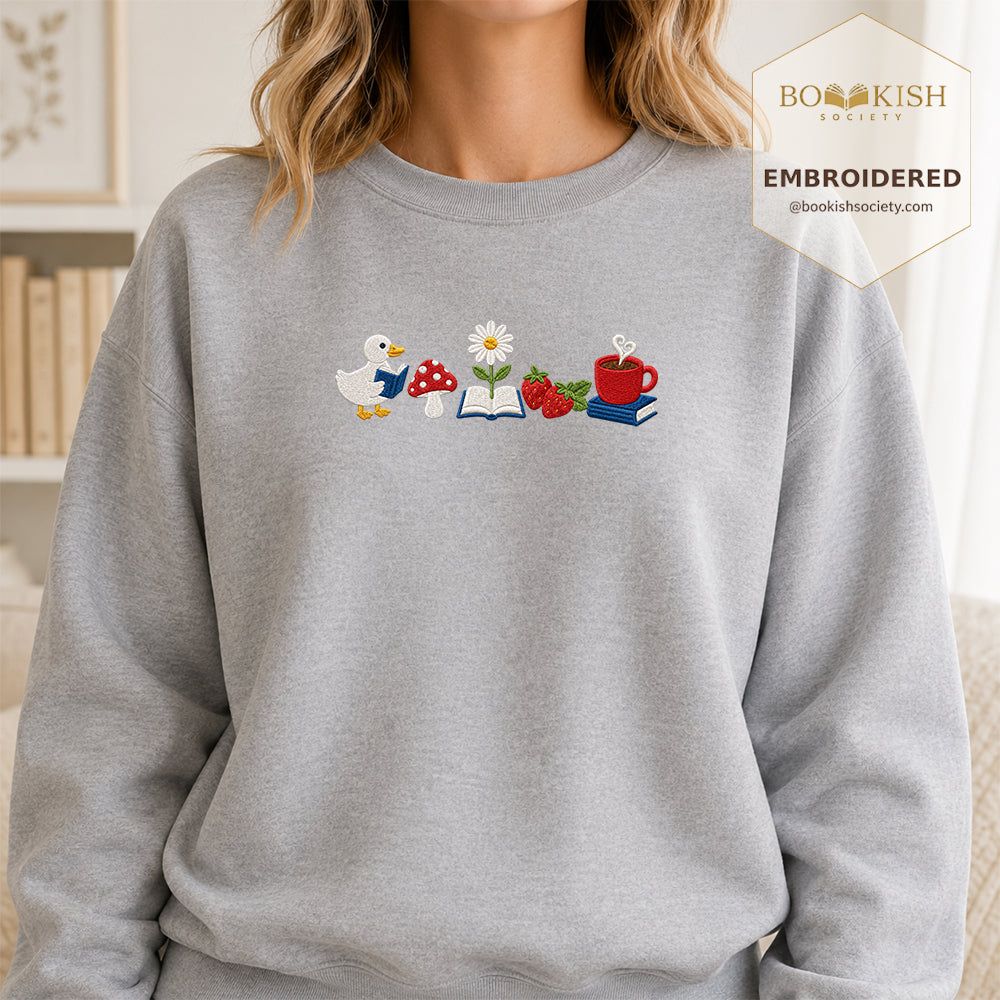 Duck Mushroom Embroidered Sweatshirt | Reader Gift Sport Grey