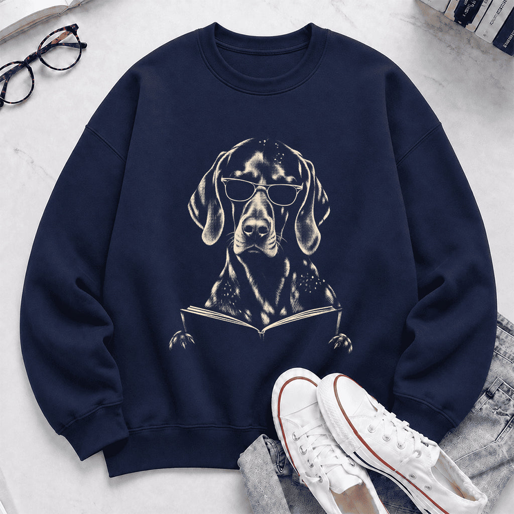 German Shorthaired Pointer Reading Book Crewneck Sweatshirt | Reader Gift Navy