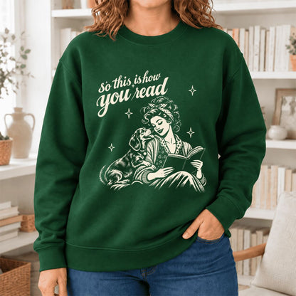 How You Read Dachshund Softstyle Sweatshirt | Cozy Dog Mom Reader Gift Forest Green