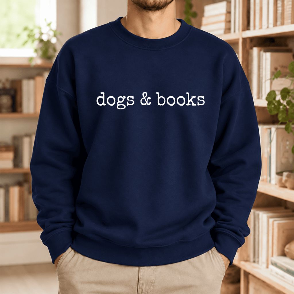 Dogs & Books Softstyle Sweatshirt | Dog Lover & Reader Gift Navy