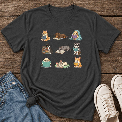 Funny Reading Dogs Ultra-Soft Cotton T-Shirt | Dog Mom Reader Gift Dark Grey Heather