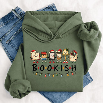 Christmas Bookish Things Softstyle Hoodie | Christmas Gift For Readers Military Green