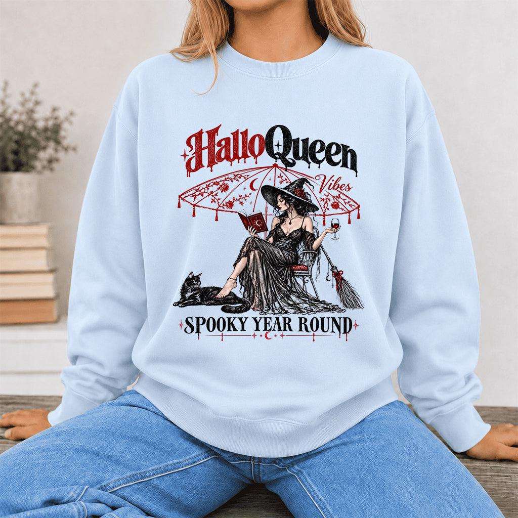 Halloqueen Spooky Year Round Printed Sweatshirt | Spooky Book Lover Gift Light Blue