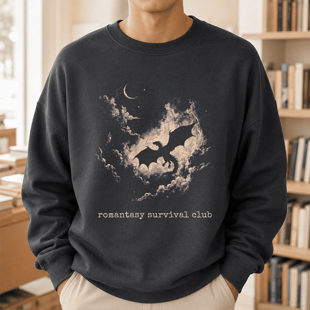 Dark Fantasy Dragon Clouds Crewneck Sweatshirt | Reader Gift Dark Heather