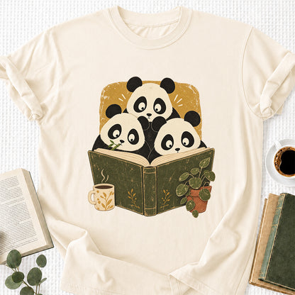 Minimal Japanese Pandas Reading Softstyle T-Shirt | Book Lover Gift Natural