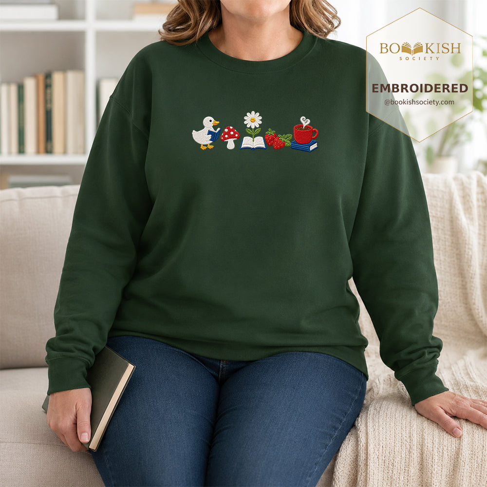 Duck Mushroom Embroidered Sweatshirt | Reader Gift Forest Green