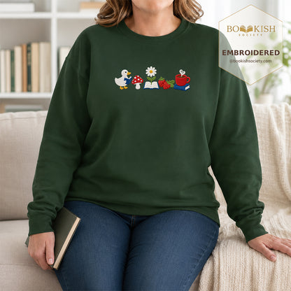 Duck Mushroom Embroidered Sweatshirt | Reader Gift Forest Green