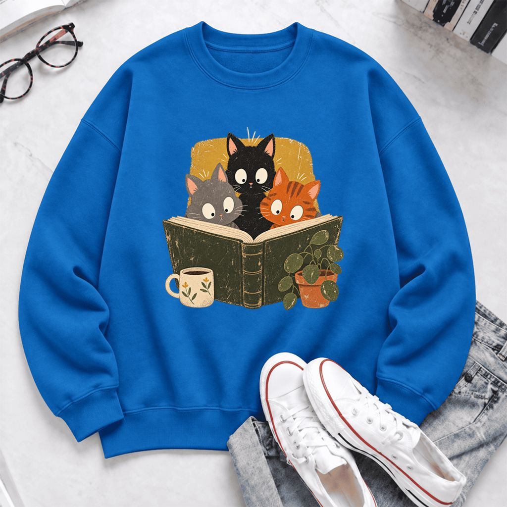 Curious Reading Cats Softstyle Sweatshirt | Cozy Book Lover Gift Royal