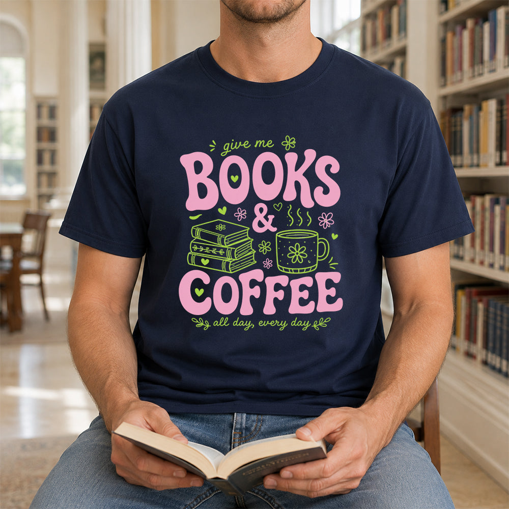 Books and Coffee Softstyle T-Shirt | Book Lover Gift Navy