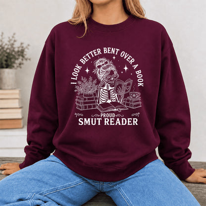 I Look Better Bend Over A Book Crewneck Sweatshirt | Reader Gift Maroon