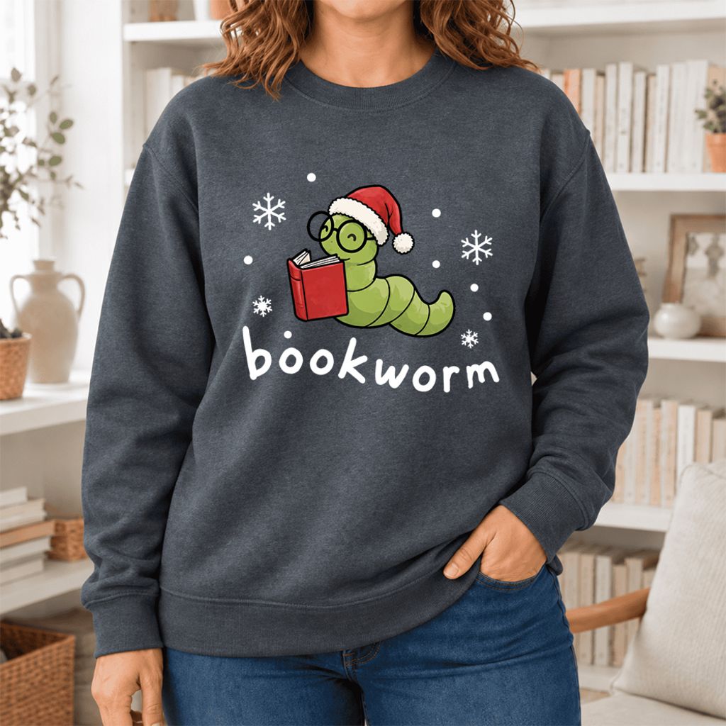Christmas Bookworm Softstyle Sweatshirt | Christmas Book Lover Gift Dark Heather
