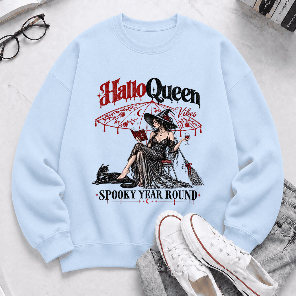 Halloqueen Spooky Year Round Printed Sweatshirt | Spooky Book Lover Gift Light Blue