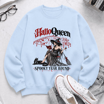 Halloqueen Spooky Year Round Printed Sweatshirt | Spooky Book Lover Gift Light Blue