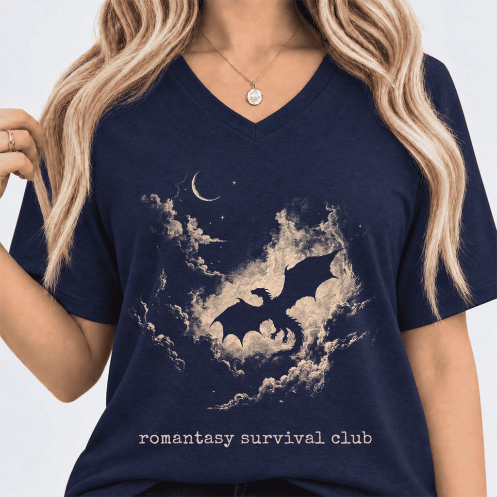 Romantasy Survival Club Ultra-Soft V-Neck | Fantasy Book Lover Gift Navy